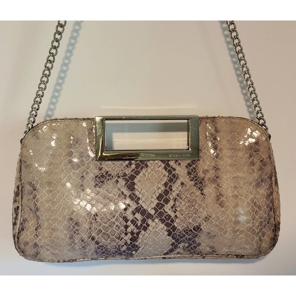 MICHAEL KORS LEATHER BAG EMBOSSED PYTHON SNAKE SHOULDER STRAP PURSE OR CLUTCH - Picture 2 of 9